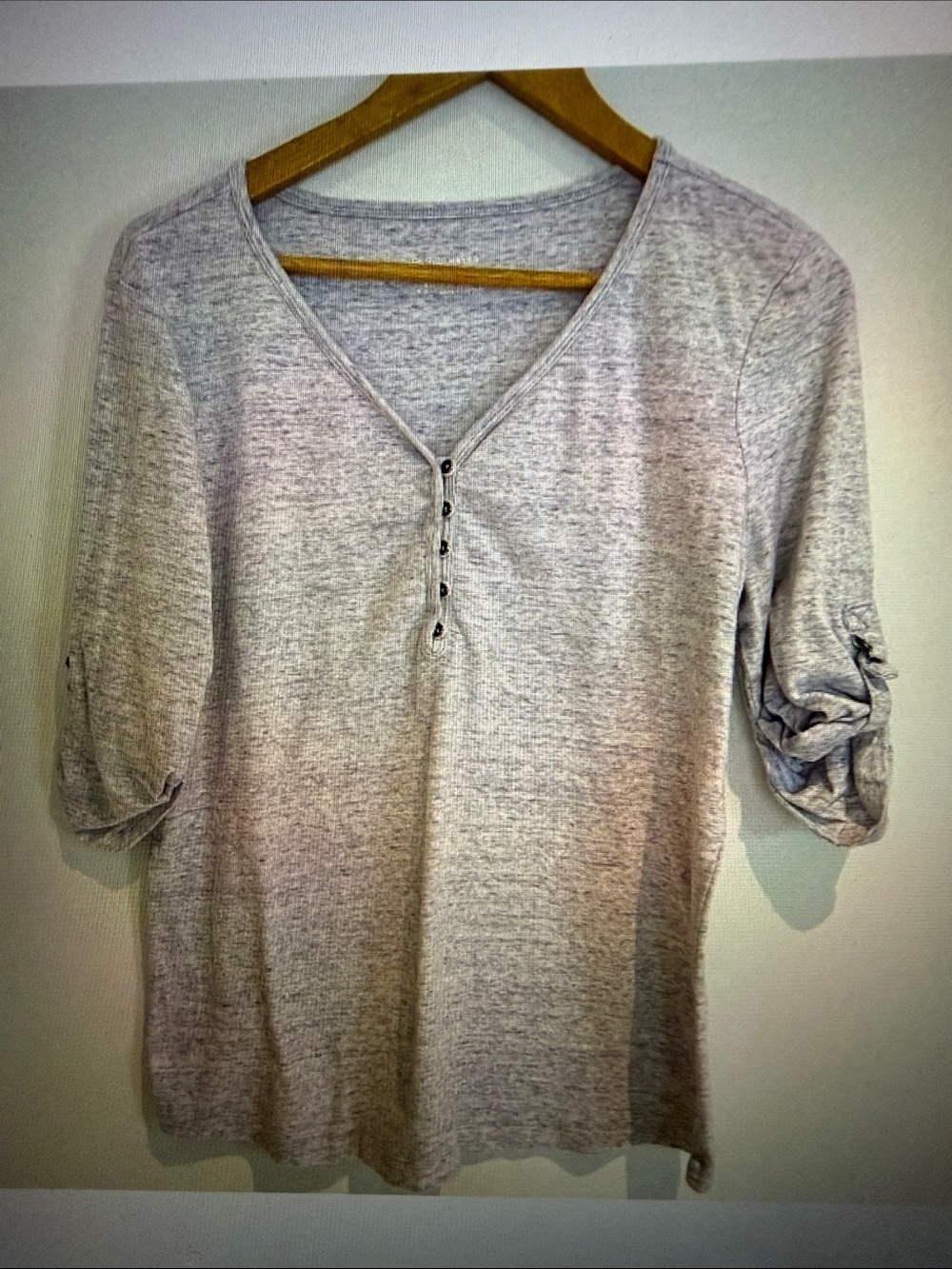 Denver Hayes Woman Pink V Neck 3/4 Sleeve Soft Pullover T Shirt Size XL